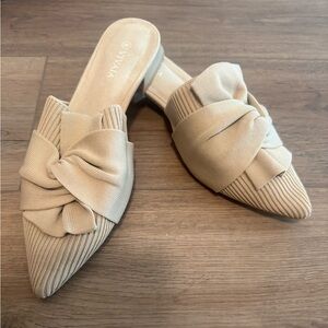 Tan Pointed Toe Mules with Knotted Detail
